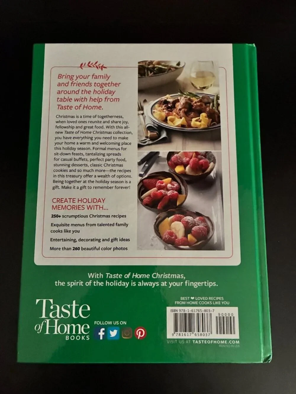 Taste of Home Christmas Cookbook Hardcover Holiday Recipes & Menus Full Color